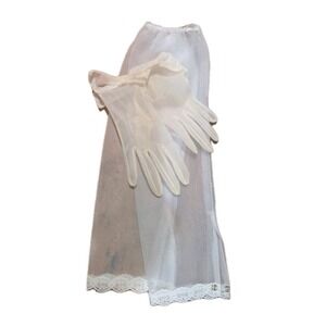 Sheer Gloves  bow Slip on Wrist Length and Sleeves Chiffon Laced See Pictures